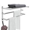 BIGLUFU Towel Rail Wall Mounted, 3-Tier Towel Holder with Hooks, Bath Self Adhesive Towel Rack Stainless Steel Towel Shelf Bar for Bathroom Kitch