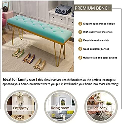 Luxurious Upholstered Bench Seat,Modern Velvet End Of Bed Bench With Golden Legs,Multifunction Entryway Bench Bedroom Bench,Light Blue,60X35X45Cm