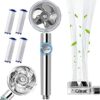 High Pressure Water Saving Shower Head - Propeller - Turbo Fan Drive Jet Shower Head-with Water Stop Button and 4Pcs Filter-360 Degree Rotating S