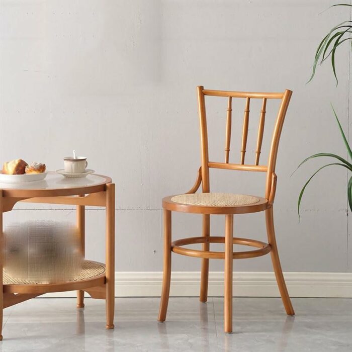 JJZXD Solid Wood Dining Chair Rattan Weaving Backrest Stool Living Room Chair Retro Nostalgia Home Furniture