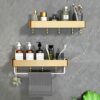 Bathroom Shelf with Hook Shower Shelves Wall Mounted Shower Rack Self Adhesive No Drilling Space Aluminum For Kitchen Toilet,gold,2 Tier 50cm