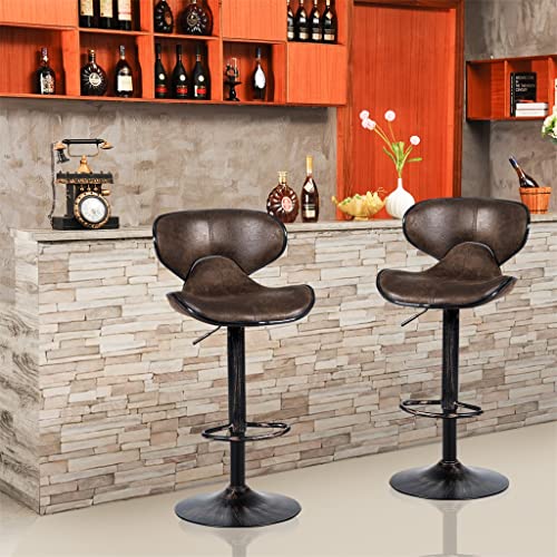 SDFGH Set of 2 Adjustable Bar Stools Swivel Bar Chairs with Back&Footrest Retro Brown