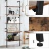 5 Tier Industrial Ladder Shelf, Wood Modern Bookshelf with Metal Frame, Wall-Mounted Plant Flower Storage Organizer for Living Room, Bathroom, Ki