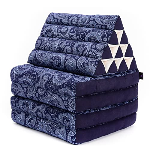 LEEWADEE 4-Fold Mat with Triangle Cushion – Firm TV Pillow, Foldable Mattress with Cushion Made of Eco-Friendly Kapok, 225 x 50 cm, black orange