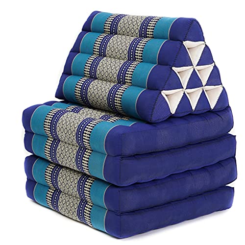 LEEWADEE 4-Fold Mat with Triangle Cushion – Firm TV Pillow, Foldable Mattress with Cushion Made of Eco-Friendly Kapok, 225 x 50 cm, black orange