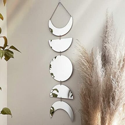 Moon Cycle Wall Decor | Acrylic Decorative Moon Phase Mirror Boho Wall Hanging | Bohemian Decor for Bedroom |Preppy Aesthetic Mirror Decorations