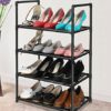 UrMsun 4 Tiers Shoe Rack 8-10 Pairs Sturdy Shoe Shelf Non-woven Fabric Shoe Tower Organizer Cabinet Black Small Shoe Rack for Entryway (4 tiers)