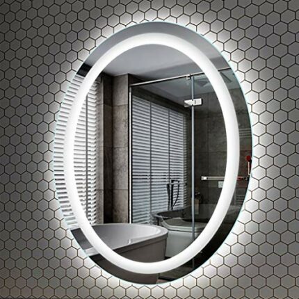 Illuminated Bathroom Mirror with Led Light and Touch Sensor Wall Mounted Oval Makeup Shaving No Border, a,