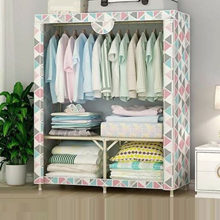 LUKEO Simple Wardrobe Folding Portable Closet Bold Reinforced Fabric Full Steel Frame Multifunctional Hanging Bedroom Furniture