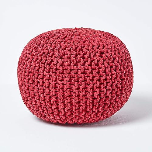 EXQUIZIT HOME Knitted Round Pouffe Foot Stool Ottoman Large 100% Cotton Chunky Moroccan 50cm Pouf COLOUR BLACK