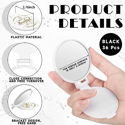Gulfmew 2.76 Inch 36 Pcs Inspirational Compact Mirror Bulk Round Makeup Glass Mirror Personal Purse Pocket Mini Mirror Gifts for Women Girls Cowo