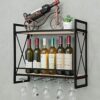 ybaymy Industrial Wine Rack 2-Tiers Wall Mounted Bar Shelves Home Wine Storage Racks with 5 Glasses Holder Hanging Rustic Wine Holder Wine Displa