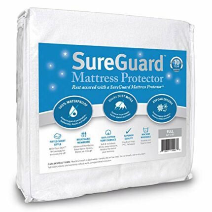 SureGuard Full Size Mattress Protector - 100% Waterproof, Hypoallergenic - Premium Fitted Cotton Terry Cover