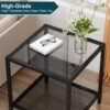 SAYGOER Small Side Table Glass End Table with Mesh Storage Shelf for Small Spaces Modern Square Bed Nightstand Couch Table for Living Room Bedroo
