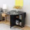 Drop Leaf Table, Folding Kitchen Table, Wooden Dining Table with 2 Storage Racks And Wheels, Space Saving Extendable Table for Kitchen/Living Roo