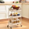 KINGRACK Rolling cart, 3-Tier Utility Storage Trolley with Wooden Board and Drawer, Metal Storage Cart with Handle, White Trolley Kitchen Organiz