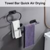 ROSEBEAR Wall Mounted Towel Rail, 4Pcs Matte Black Towel Bar Set, Bathroom Towel Rack Set, Includes Hand Towel Bar, Towel Ring, Towel Hook, Toile
