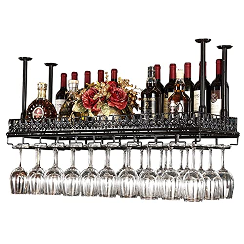 OUSIKA Wine Racks,Cafe Hanging Metal - Glass Holder and Shelf, Adjustable Ceiling Bar Wine Glass Rack,80Cm, 2-Layer Industrial Iron Bottle Holder