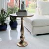 ASPECT Alegra Marble Pedestal Accent Side Drink Table, White/Gold, 40 Dia x 55(H) cm