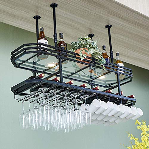 OUSIKA Wine Racks,Household Wine Shelf Cup Holder- Adjustable Height Ceiling Mounted Hanging Wine Bottle Holder Metal Wine Glass Rack Goblet Stem