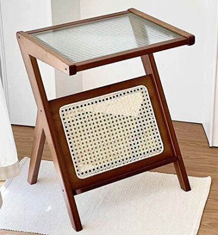 UVAN ART Side Table Living Room for Small Spaces Outdoor Coffee Tables for Garden Wooden Side Table in Glass for Bedroom Rattan Side Table Natura