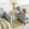 YMYNY C Shaped End Table, Tempered Glass Snack Side Table for Small Space with Metal Frame, Narrow Couch Table, for Living Room, Bedroom, Modern