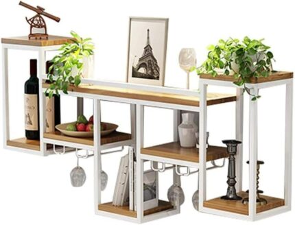 Kitchen Bar Unit Floating Shelves Wine Racks Wall Holder, Wine Bottle and Glass Holder, Wall Shelf Storage Rack, Wall-Mounted Wine Goblet Stemwar