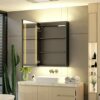 Tokvon® Rivulet BLACK bathroom mirror cabinet Wall Mount Aluminum Double-sided LED mirror door & shaver socket 3 adjustable color temperature & d