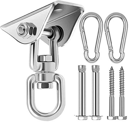 Xndryan Heavy Duty Swing Hangers, 360° Rotate Swivel Hammock Hooks with Screws, Stainless Steel Swing Hook for Ceiling Wooden Porch, Gym Yoga Sus