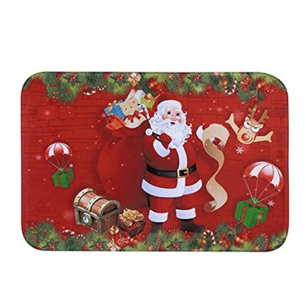 iNelihoo Christmas Door Mat Square Dirt Catcher Dirt Trapper Non-slip Cartoon Santa Claus Gift Red Area Rug Door Mat Indoor Outdoor Carpet Merry
