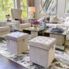 Inspire Me! Home Décor Anastasia Ottoman with Lux Metal Studs and Functional Handle Detailing, Classy Sand Shell Soft Velvet, 40 x 40 x 43 cm, Tu