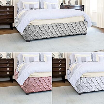 AMSKA INTERNATIONAL Divan Bed Base Frame Cover Wrap Valance, Artificial Silk, Pintuck Pinch Pleat, Silver Grey, Blush Pink, White, (1006) (Blush