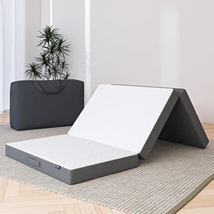 BedStory Folding Mattress with Carry Bag, Tri Fold Memory Foam Foldable Mattress with Washable Cover Non-Slip Bottom, Trifold Mattress Topper for