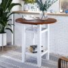 WALNUT Farmhouse 5 Piece Round Counter Height Kitchen Dining Table Set W/Storage Shelf Glass Shelf 4 Back Dining Chairs