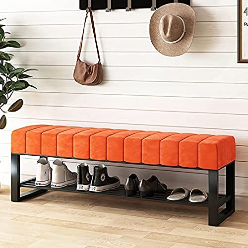 Luxurious Shoe Bench With Thickened Velvet Seat,Entryway Shoe Rack Bench Shoe Organizer,Modern Decorative Furniture,Orange,120X45X32Cm(47X18X13In
