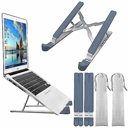 TechShak 2 Pack Laptop Stand for Desk - Adjustable Laptop Riser for Desk, Aluminum Ergonomic Computer Stand for Home Office, Ventilated Macbook S