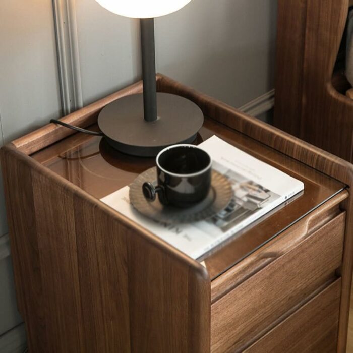 JJZXD Small Apartment Bedside Cabinet Black Walnut Nightstand Cherry Wood Bedroom