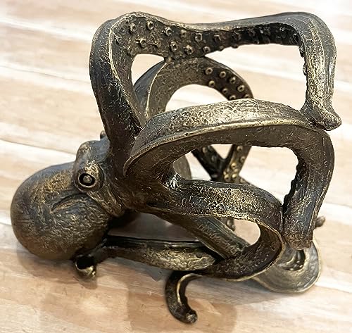 Top Brass Octopus Wine Bottle Holder - Tabletop Bar Counter Decorative Nautical Art Display - Kraken Statue Sculpture
