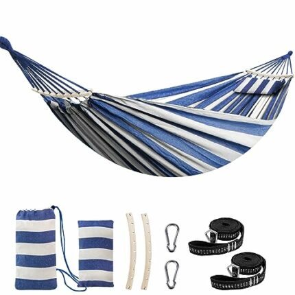 Chihee Cotton Hammock Large Soft Breathable Camping Hammock Holds Up to 660lbs Portable Tree Hammock with Detachable Spreader Bar Pillow 2 Strong