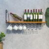 EMISOO Wall Storage Organizer Shelf Wine Rack, Wine Bottle Wall Hanging Wine Bottle Holder Metal and Wood Wine Glass Goblet Rack Cup Holder for B