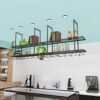 EMISOO Hanging Ceiling Shelf Hanging Wine Rack with Glass Holder and Shelf, Metal Ceiling Bar Wine Glass Rack, 2-Layer Industrial Wall Mounted Wi