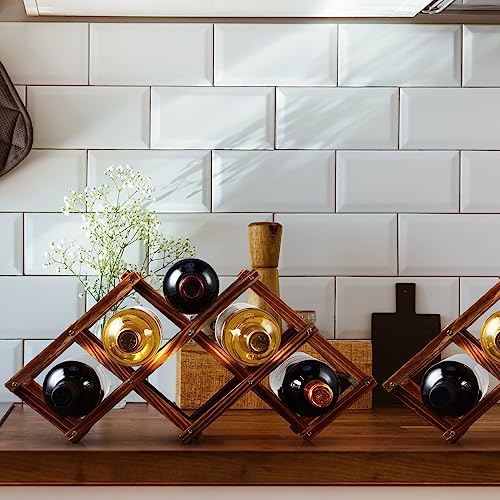 Roshtia 6 Pack Wine Rack, Wood Wine Storage Racks Countertop, 6 Bottles Wooden Stackable Wine Cellar Racks, Foldable Standing Storage Holder Rack