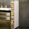 Bathroom Floor Cabinet Storage, 4-Tier Slim Toilet Paper Storage Cabinet with Clear Drawers and Casters, Large Capacity Narrow Vertical Dresser T