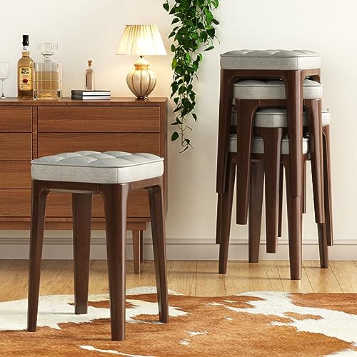 Bar Stools, Solid Wood Kitchen Stools with Cushion Counter Height Barstools with Wooden Base for Kitchen Dining Cafe