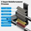 Towel Rail, Black Self Adhesive Towel Holder with Anti Rust Aluminium, 2-Tier Double Rod Towel Shelf Bar with 2 Hooks, No Drilling Towel Storage