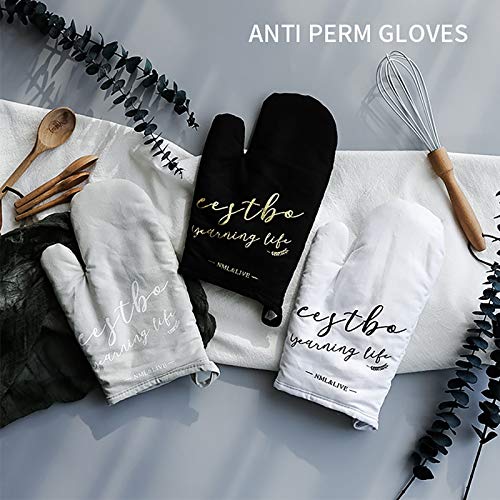 ALREMO HUANGXING - Oven Gloves, Heat Resistant Kitchen Oven Mitts, Letter Pattern, Heat Resistant Non-Slip Gloves Cotton Baking Insulation Gloves