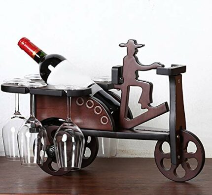 PIBM Wooden Wine Rack Creative Tricycle Wine Bottle Storage Shelf Home Bar Decor Display Stand J119