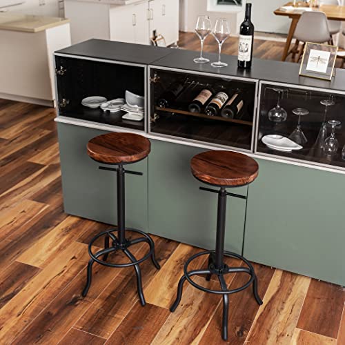 Becko US Bar Stool Set of 2 Swivel Wooden Round Seat Counter Height Adjustable Farmhouse Kitchen Indoor House Design Stools