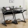 FITUEYES Z-Shaped Computer Desk with Monitor Riser, Space-Saving Black Writing Table, Ideal for Small Spaces, Wooden Home Office Workstation, 70x