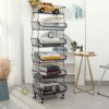 BRIAN & DANY 6 Tier Vegetable Storage Rack, Stackable Fruit Vegetable Stand with Lockable Casters and 5 S-Hooks for Kitchen, Pantry, Bathroom, Ga